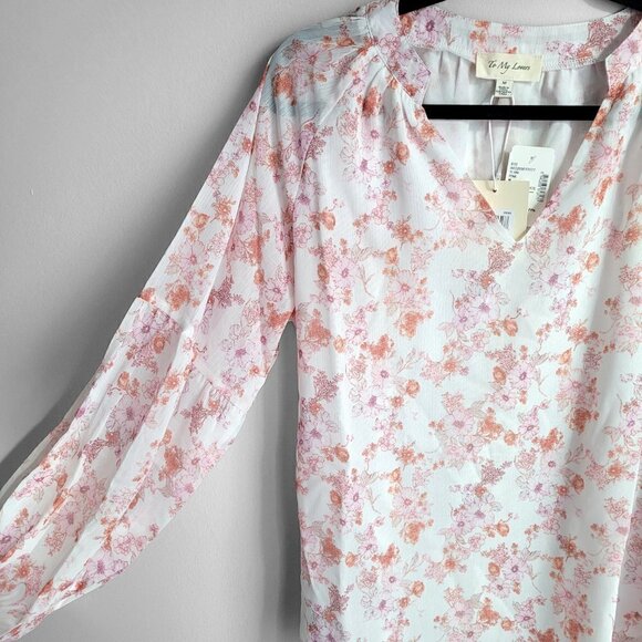 NWT To My Lovers Pink Floral Boho Sheer Puff Sleeves Peasant Top - Picture 5 of 12